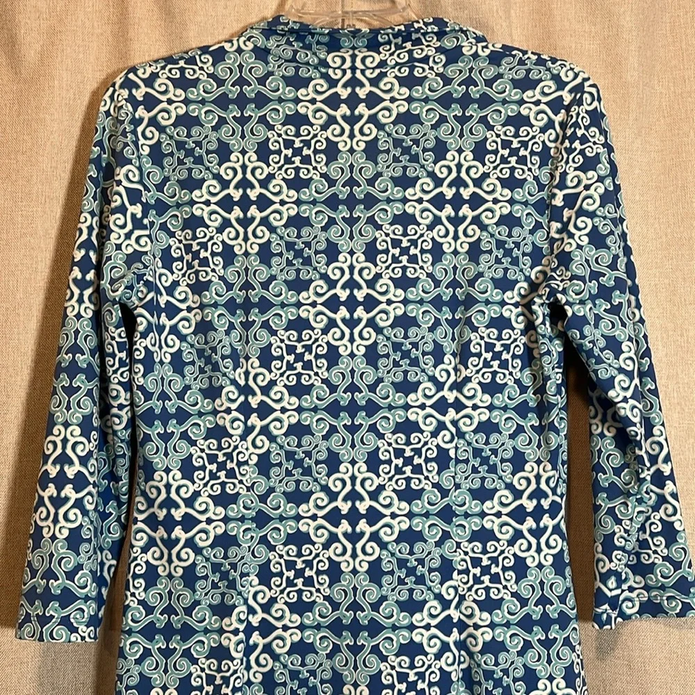J. McLaughlin Blue and White 3/4 Sleeve Catalina Cloth Dress Size Medium - Picture 6 of 8